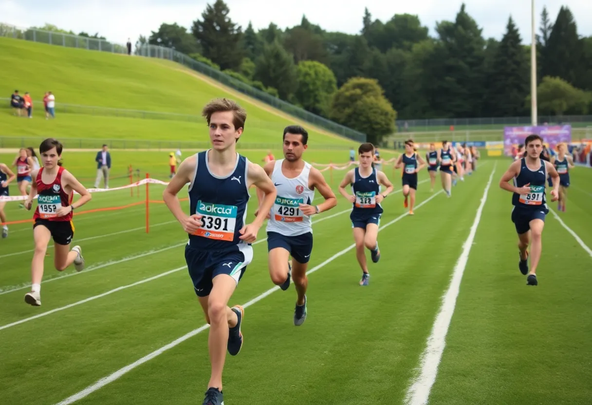 Athletes from George Washington University competing in a cross country meet in Leesburg