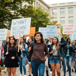 Students protesting at Howard University against National Guard presence