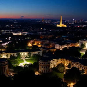 Washington D.C. campus at night, symbolizing safety and vigilance.