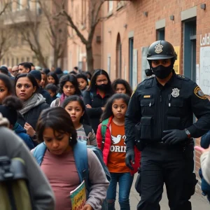 Students and parents in Washington, D.C. navigating school amidst law enforcement presence.