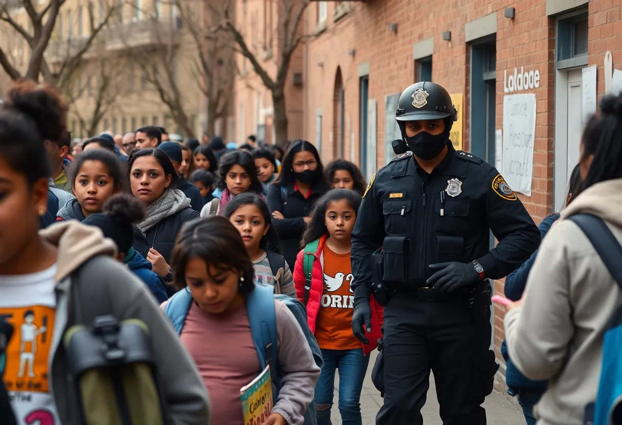 Students and parents in Washington, D.C. navigating school amidst law enforcement presence.
