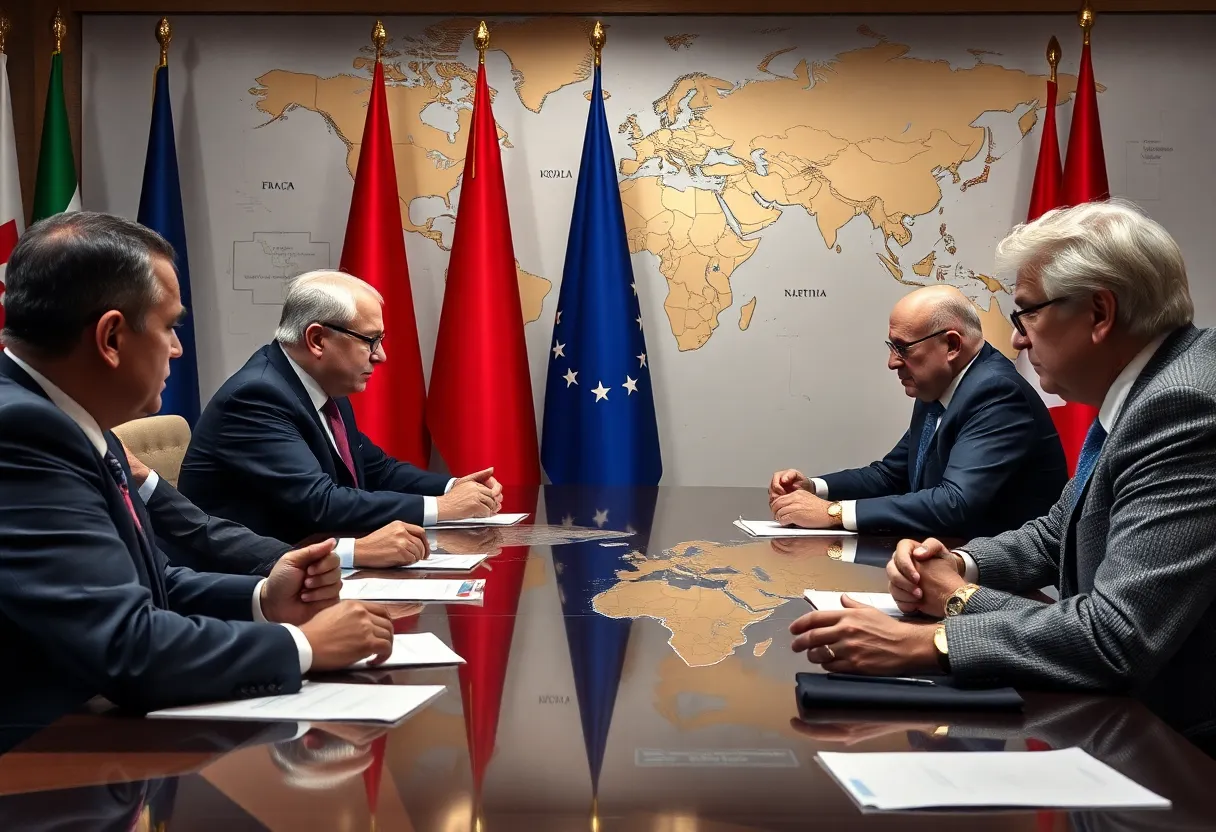 Global leaders discussing sanctions amidst rising tensions