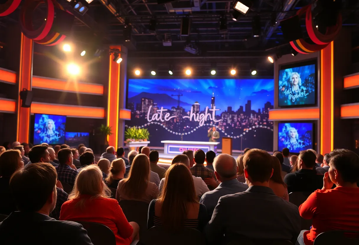 Late-night talk show studio with audience