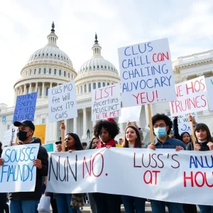 Group protesting at U.S. Capitol against federal housing cuts