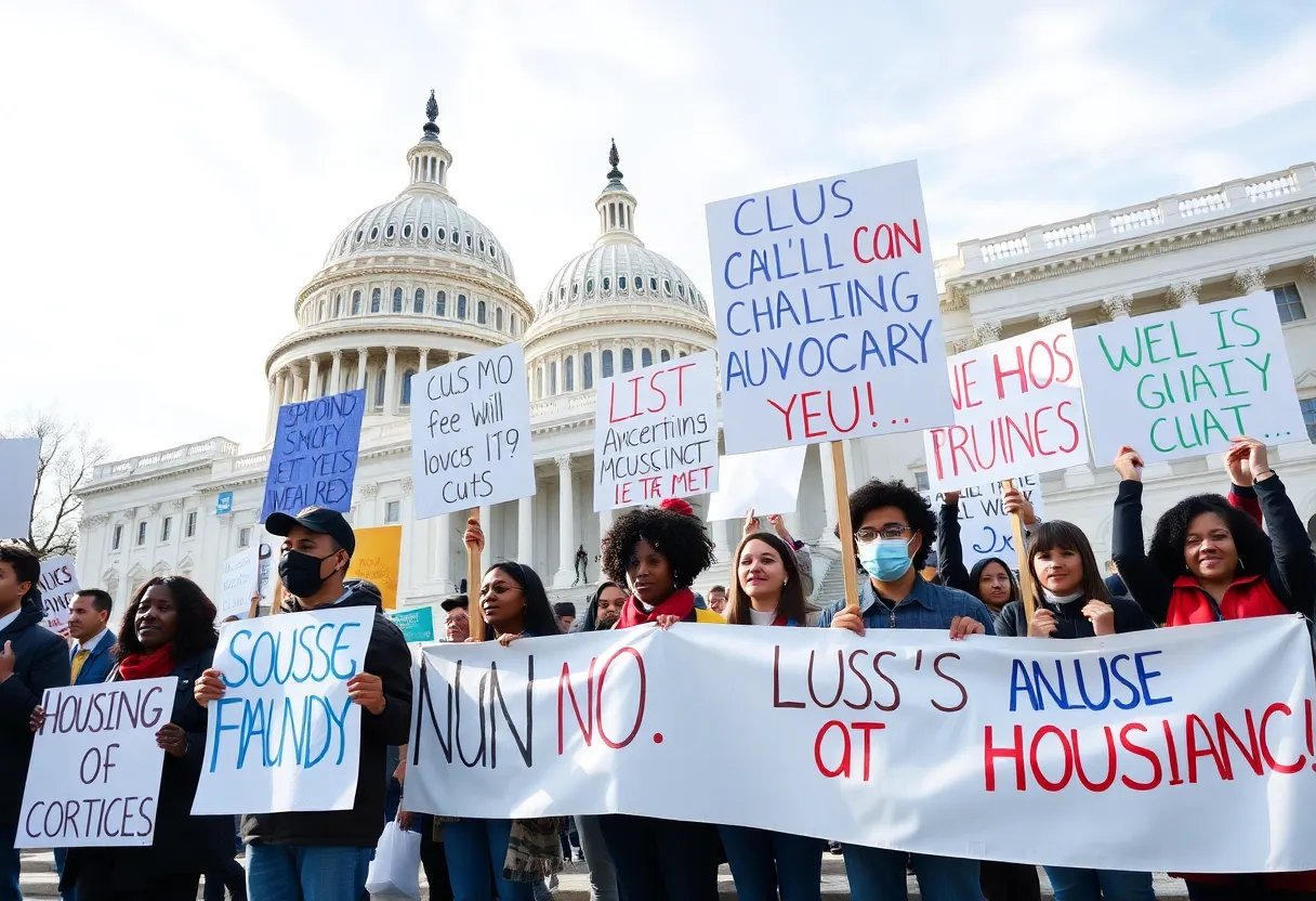 Group protesting at U.S. Capitol against federal housing cuts