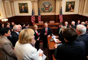 Group of lawmakers discussing new legislation