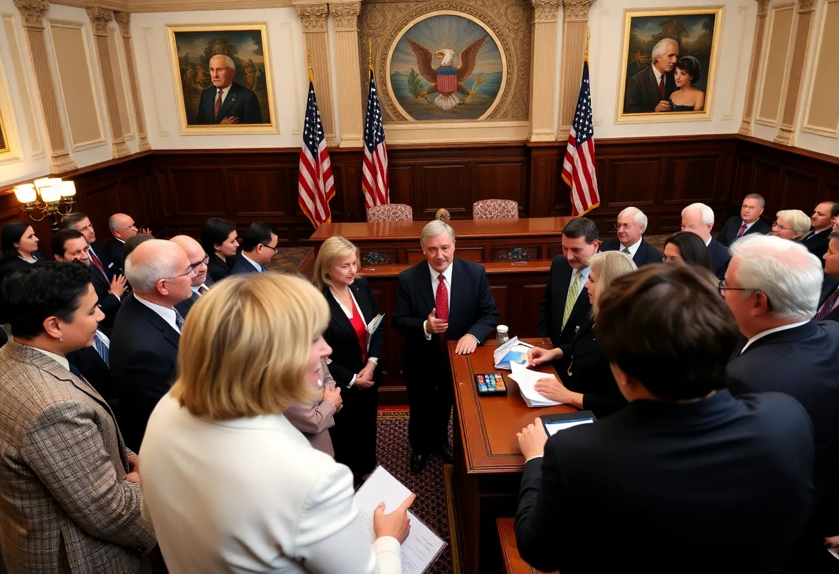 Group of lawmakers discussing new legislation
