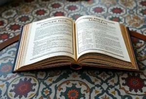 Open linoleum flooring pattern book showcasing vintage designs