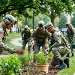 National Guard troops involved in groundskeeping in Washington D.C.