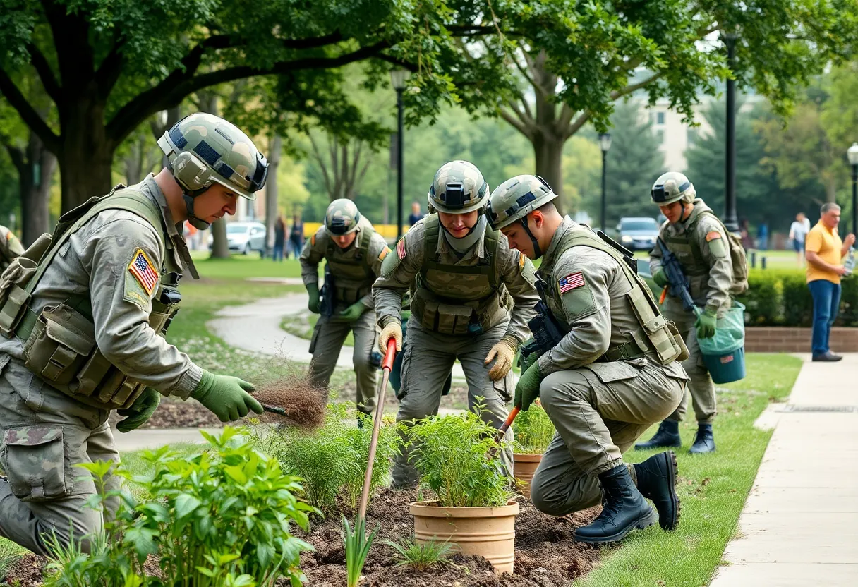 National Guard troops involved in groundskeeping in Washington D.C.