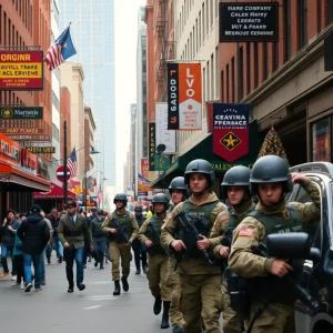 National Guard monitoring a busy street in Washington D.C.