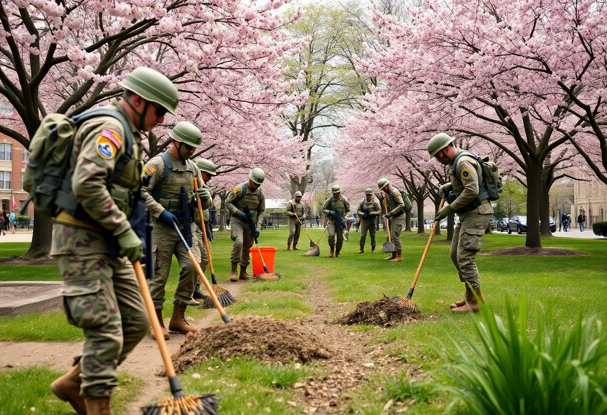 National Guard members working on groundskeeping in Washington D.C.