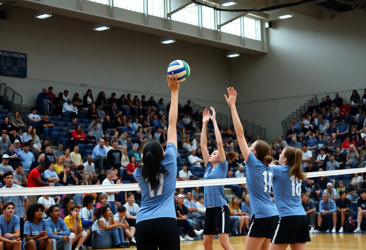 Players from North Carolina A&T action during a volleyball match