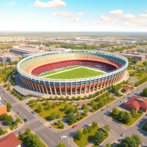 Rendering of the new Washington Commanders stadium and surrounding development