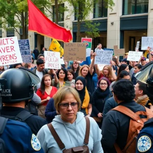 Diverse group of protesters in Washington D.C. holding signs