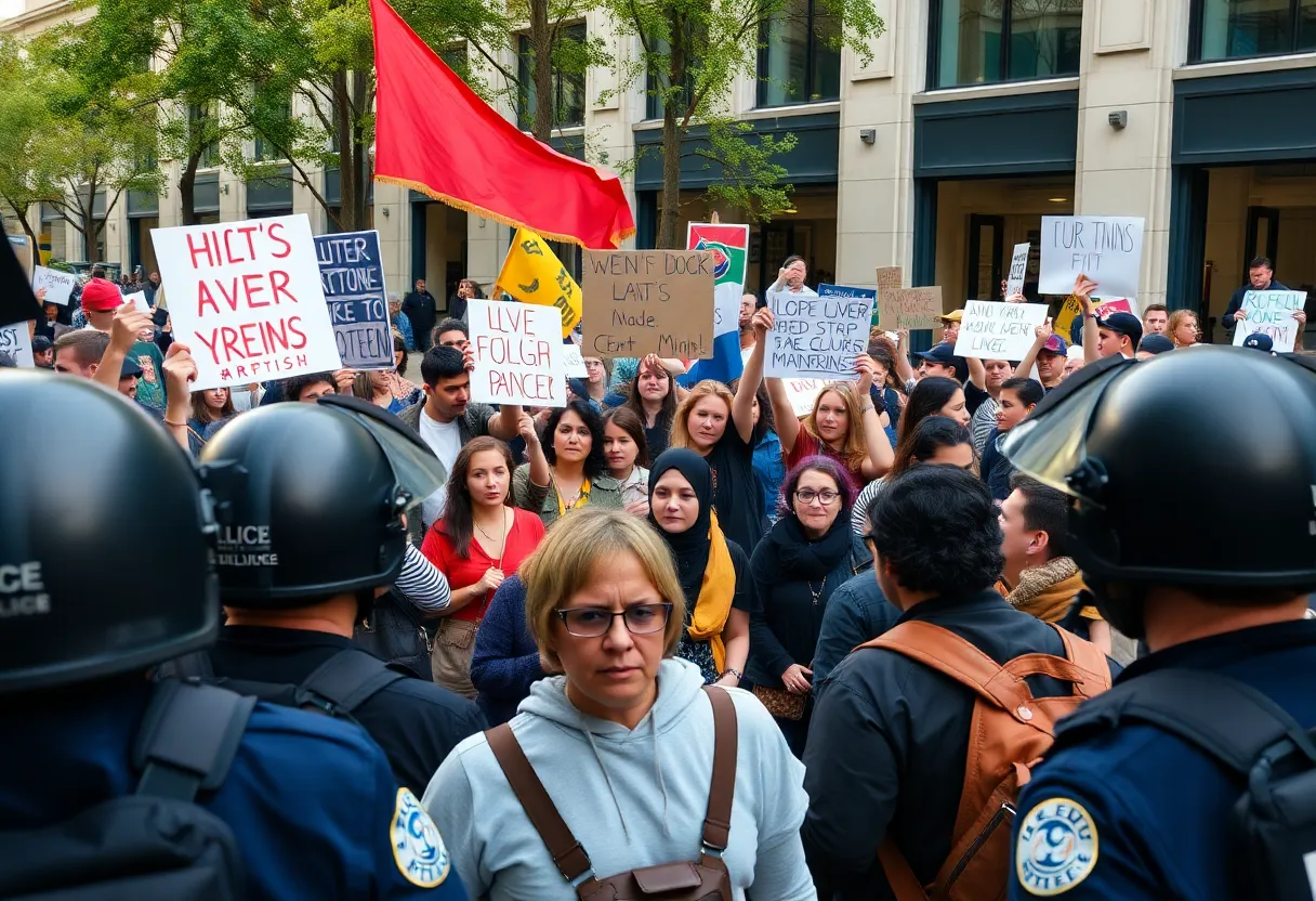 Diverse group of protesters in Washington D.C. holding signs