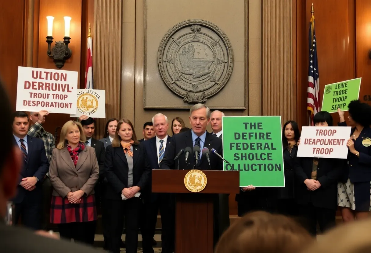 Local leaders at a press conference opposing federal troops in Seattle