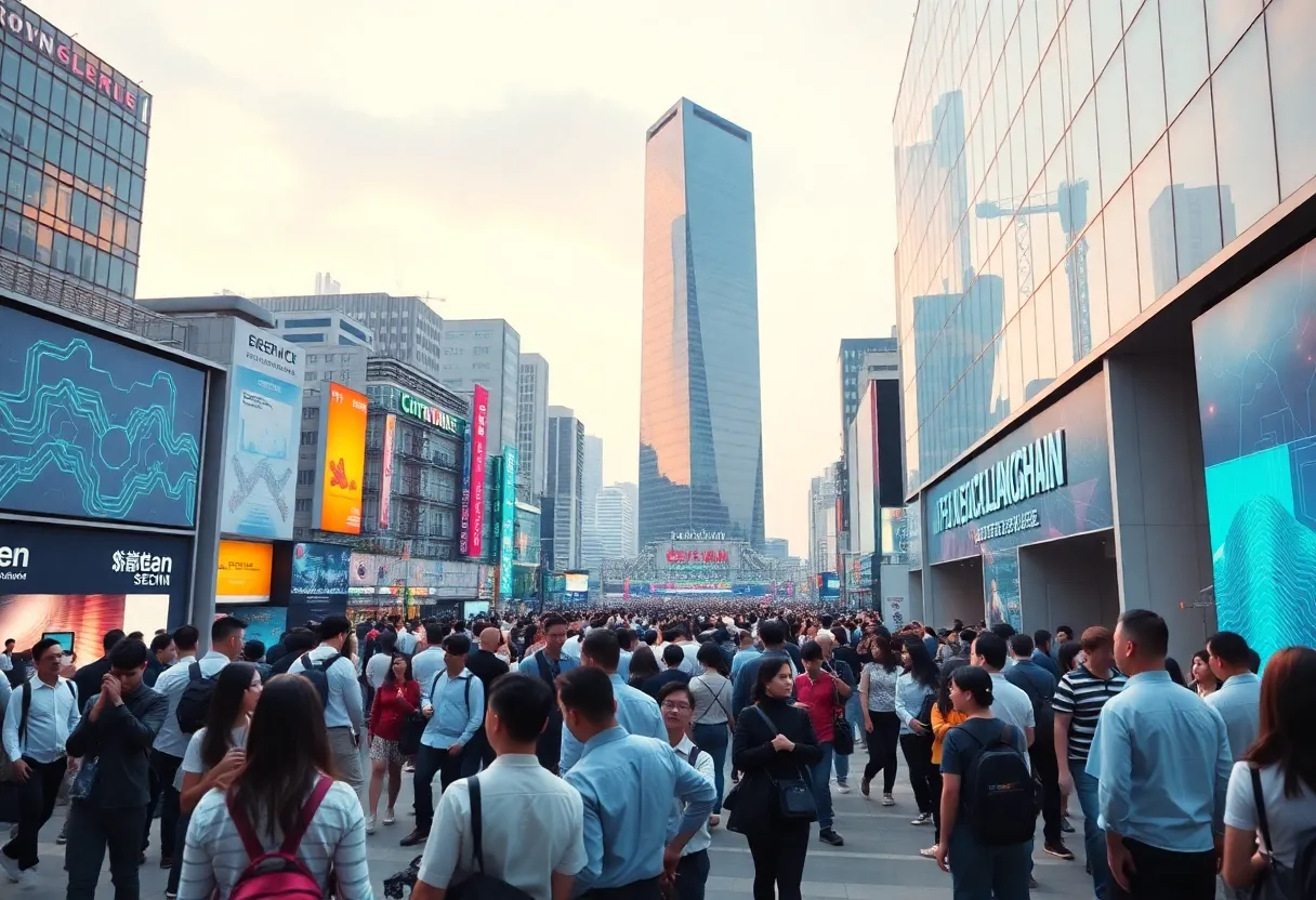Conference participants in Seoul discussing blockchain technology