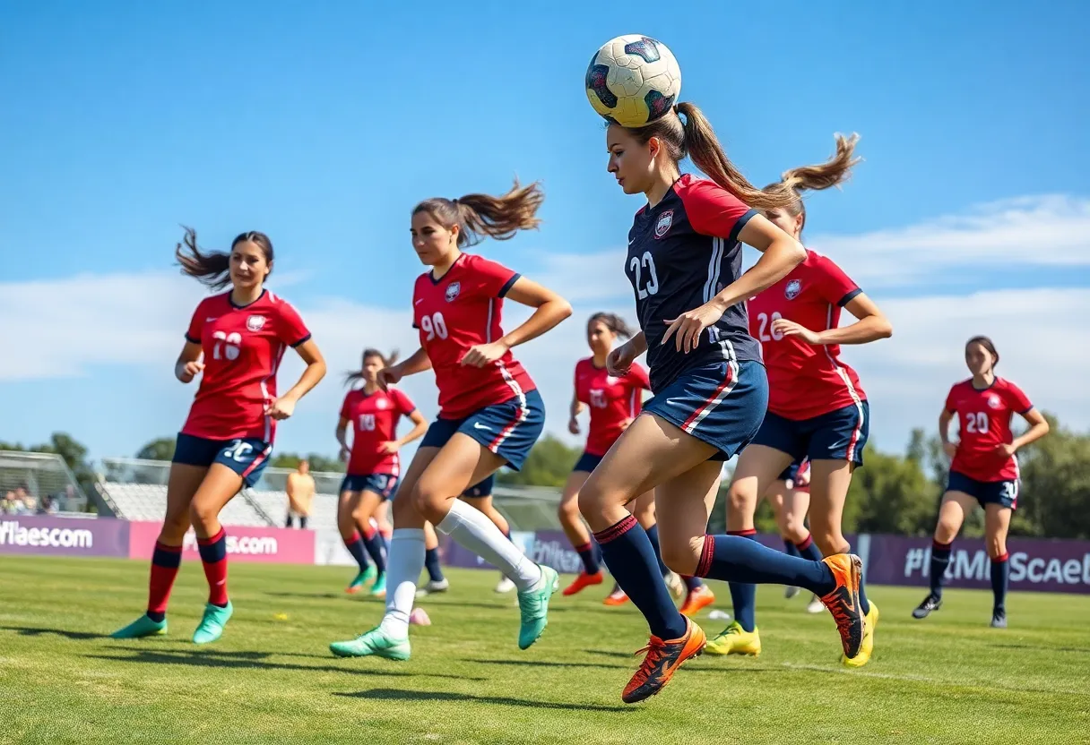A women's soccer match featuring dynamic play and teamwork.