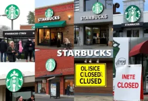 Starbucks coffeehouse locations with signs of closure.