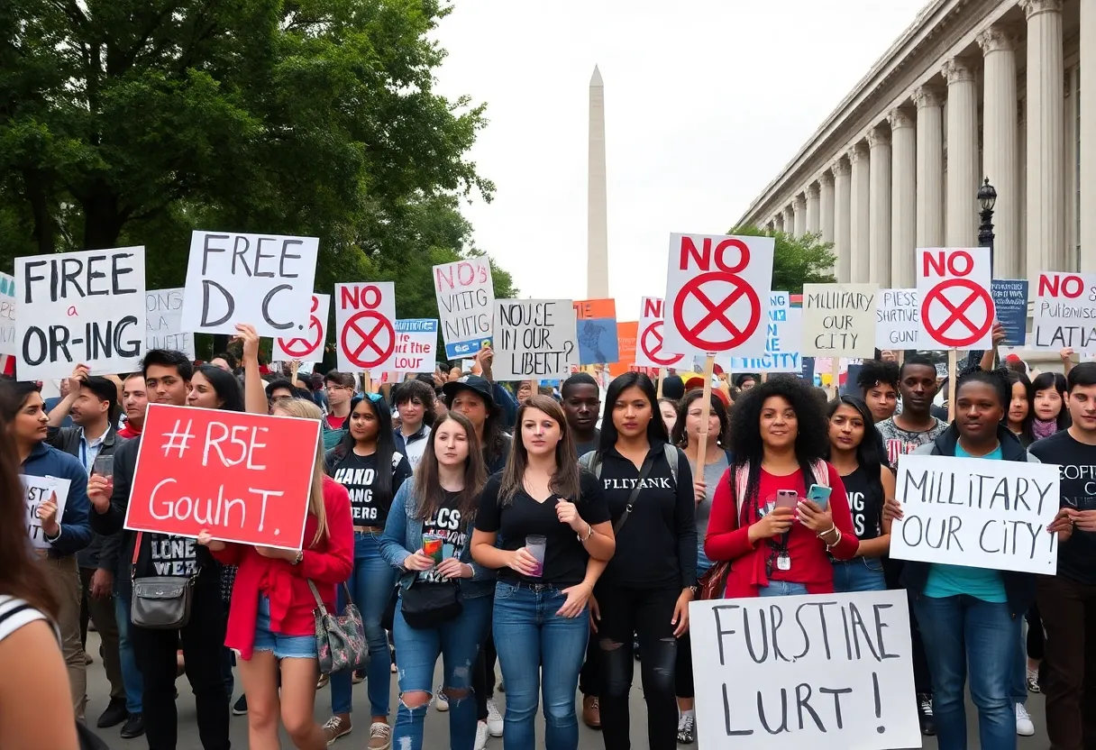 Students and activists protesting against National Guard in Washington D.C.