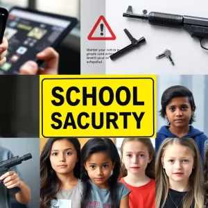 Scene depicting school safety with social media elements