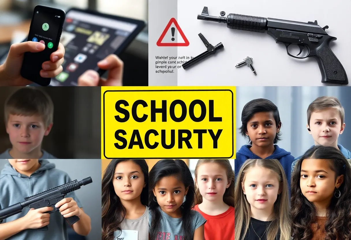 Scene depicting school safety with social media elements