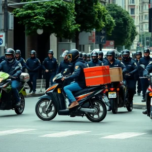 Food delivery drivers in an urban setting facing ICE enforcement challenges