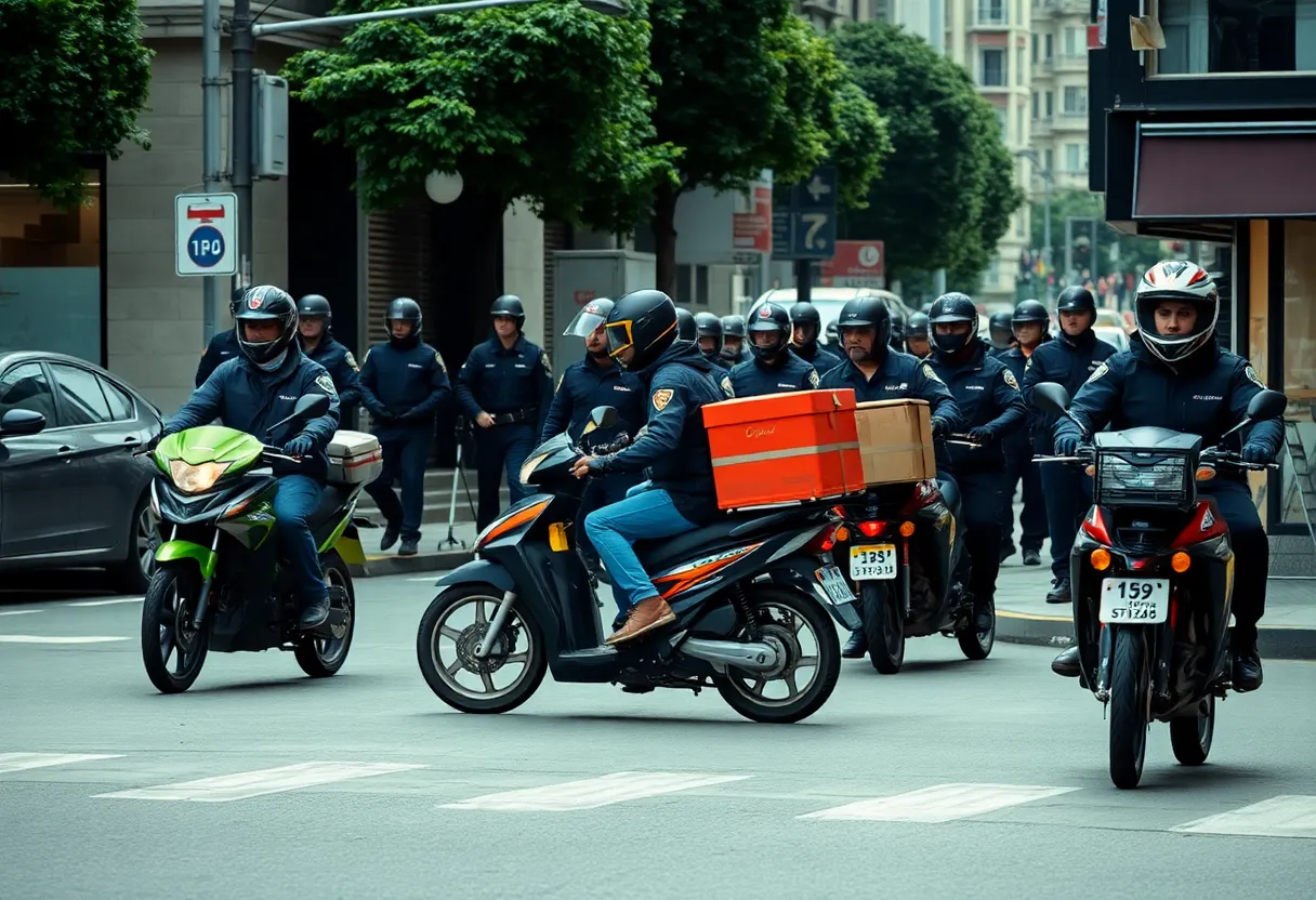 Food delivery drivers in an urban setting facing ICE enforcement challenges