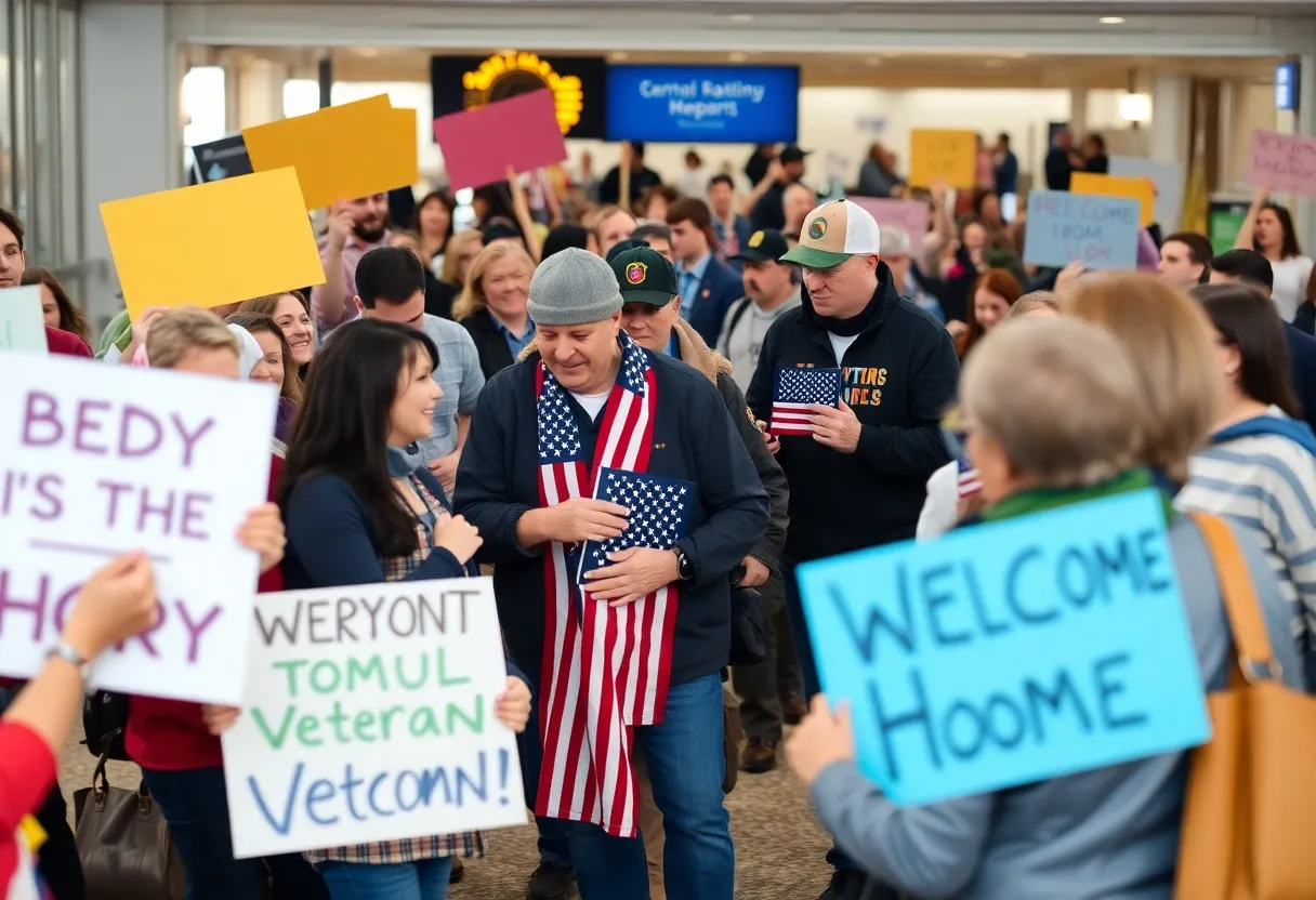 Veterans being welcomed at San Diego International Airport after Honor Flight