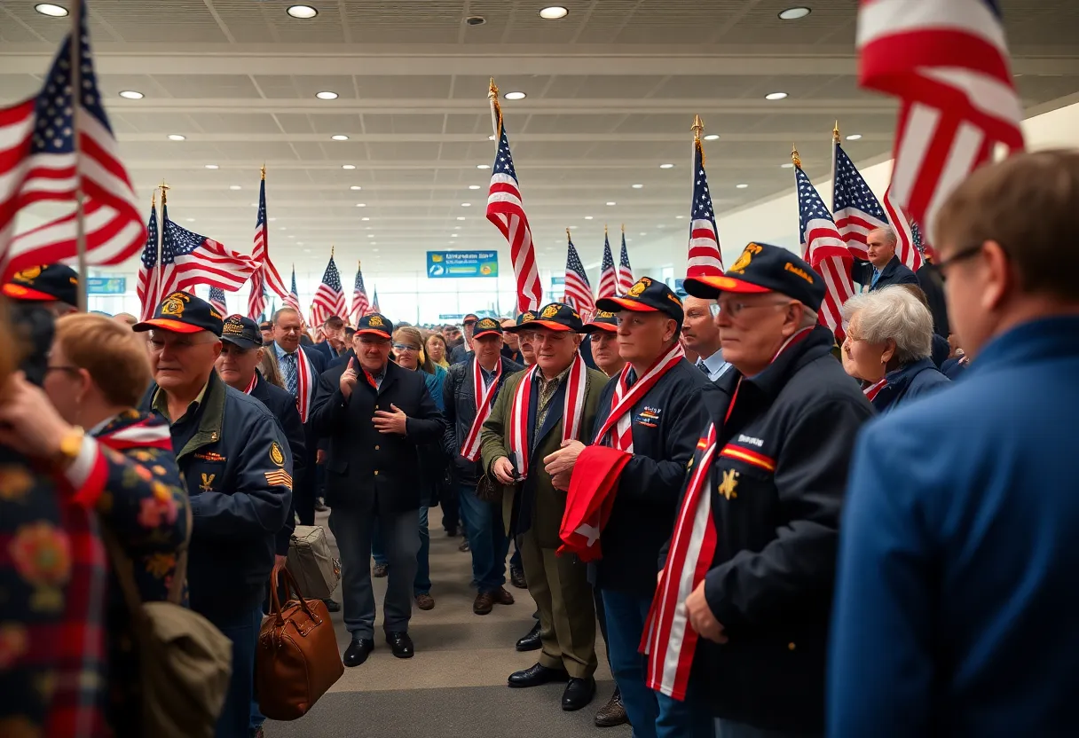Veterans being welcomed at the airport during Honor Flight
