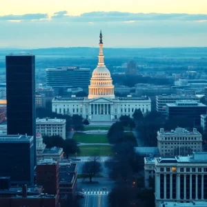 A view of Washington D.C. with tech-focused buildings showcasing AI industry growth.