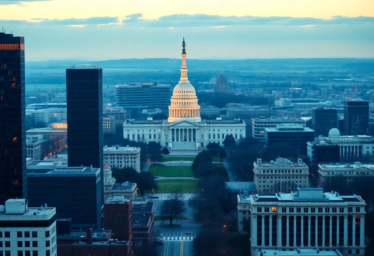 A view of Washington D.C. with tech-focused buildings showcasing AI industry growth.