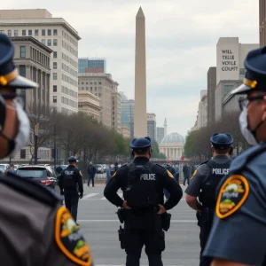 Washington D.C. cityscape with police activity