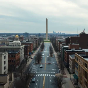 Empty streets in Washington D.C. signaling economic downturn.