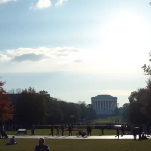 Residents enjoying pleasant fall weather in Washington D.C.