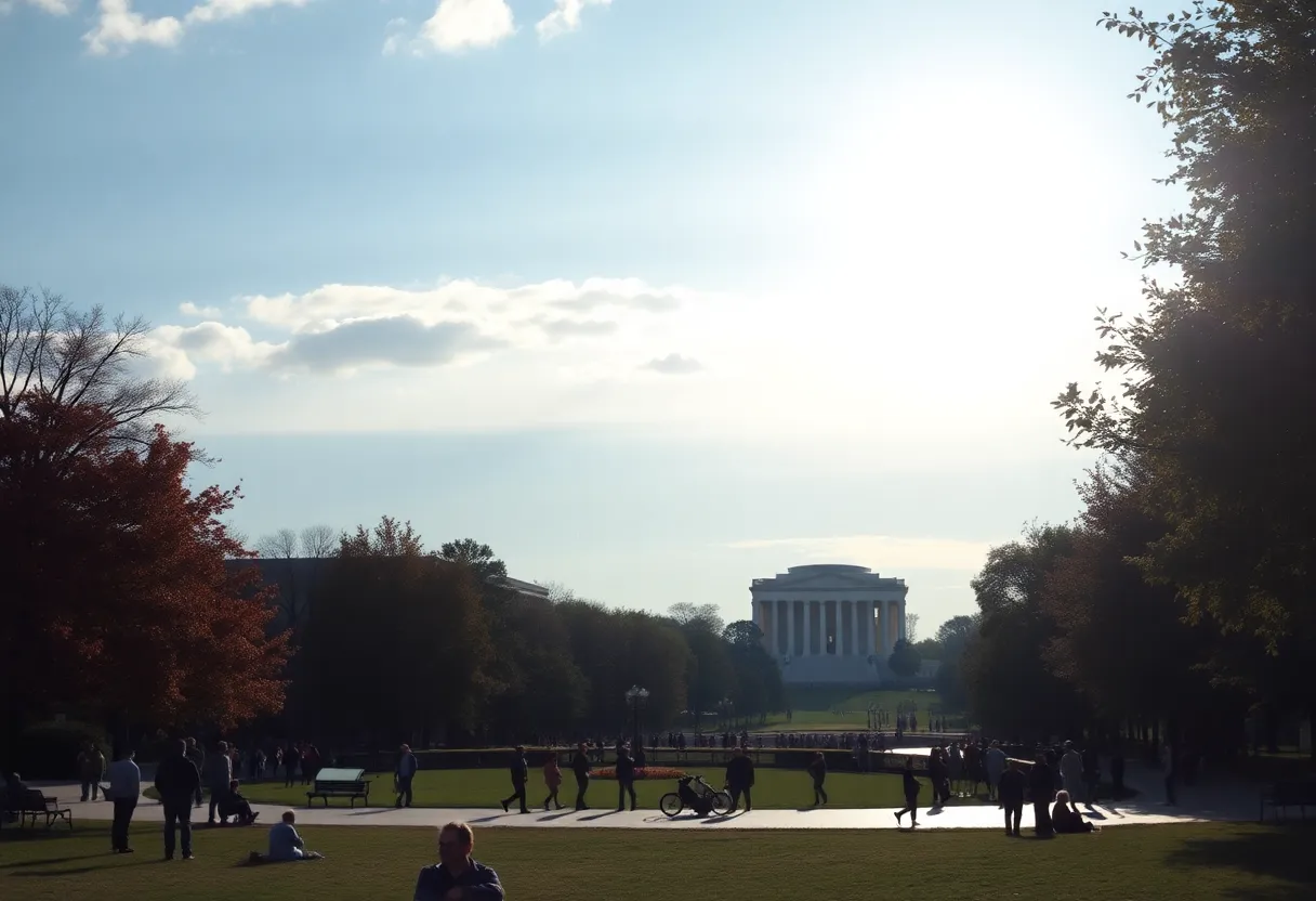 Residents enjoying pleasant fall weather in Washington D.C.
