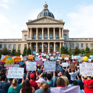Crowd of protesters in Washington DC advocating for local governance and autonomy