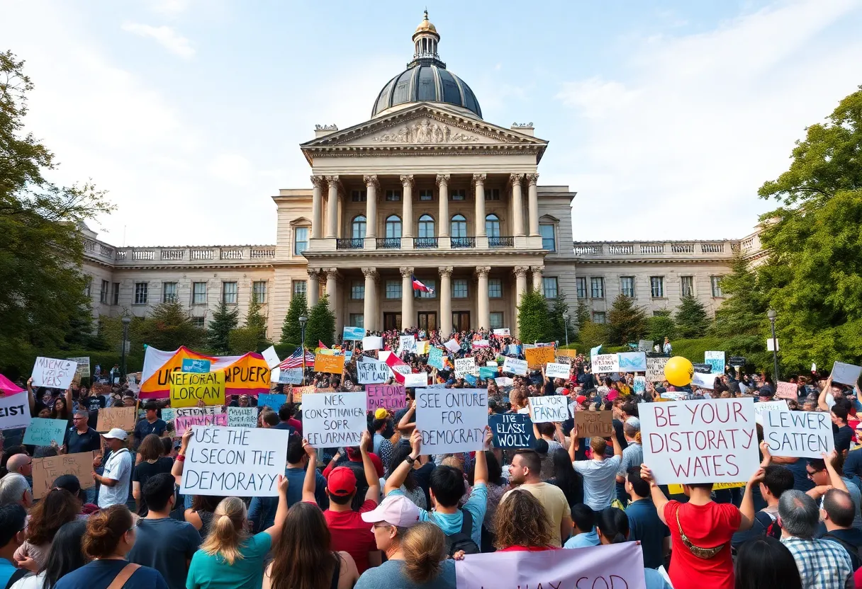 Crowd of protesters in Washington DC advocating for local governance and autonomy