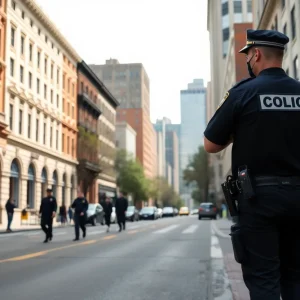 A bustling street in Washington D.C. with law enforcement visible