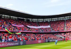 Fans cheering at the Washington Spirit vs Houston Dash soccer match