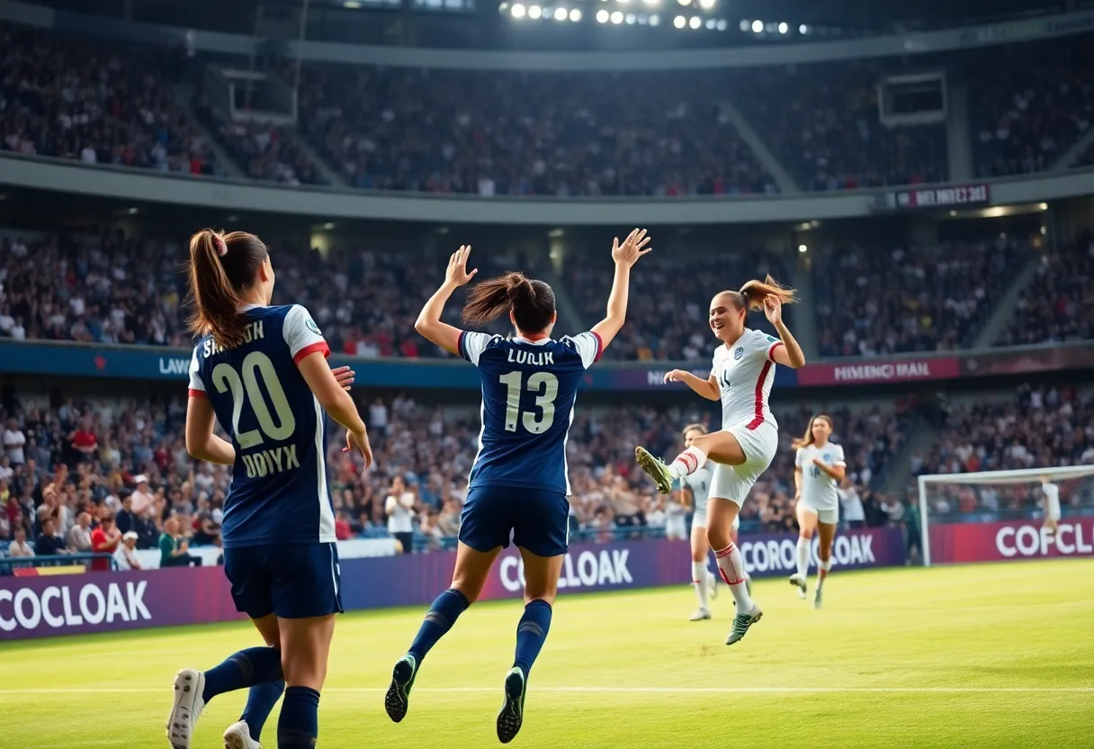 Washington Spirit players celebrating a goal during a match