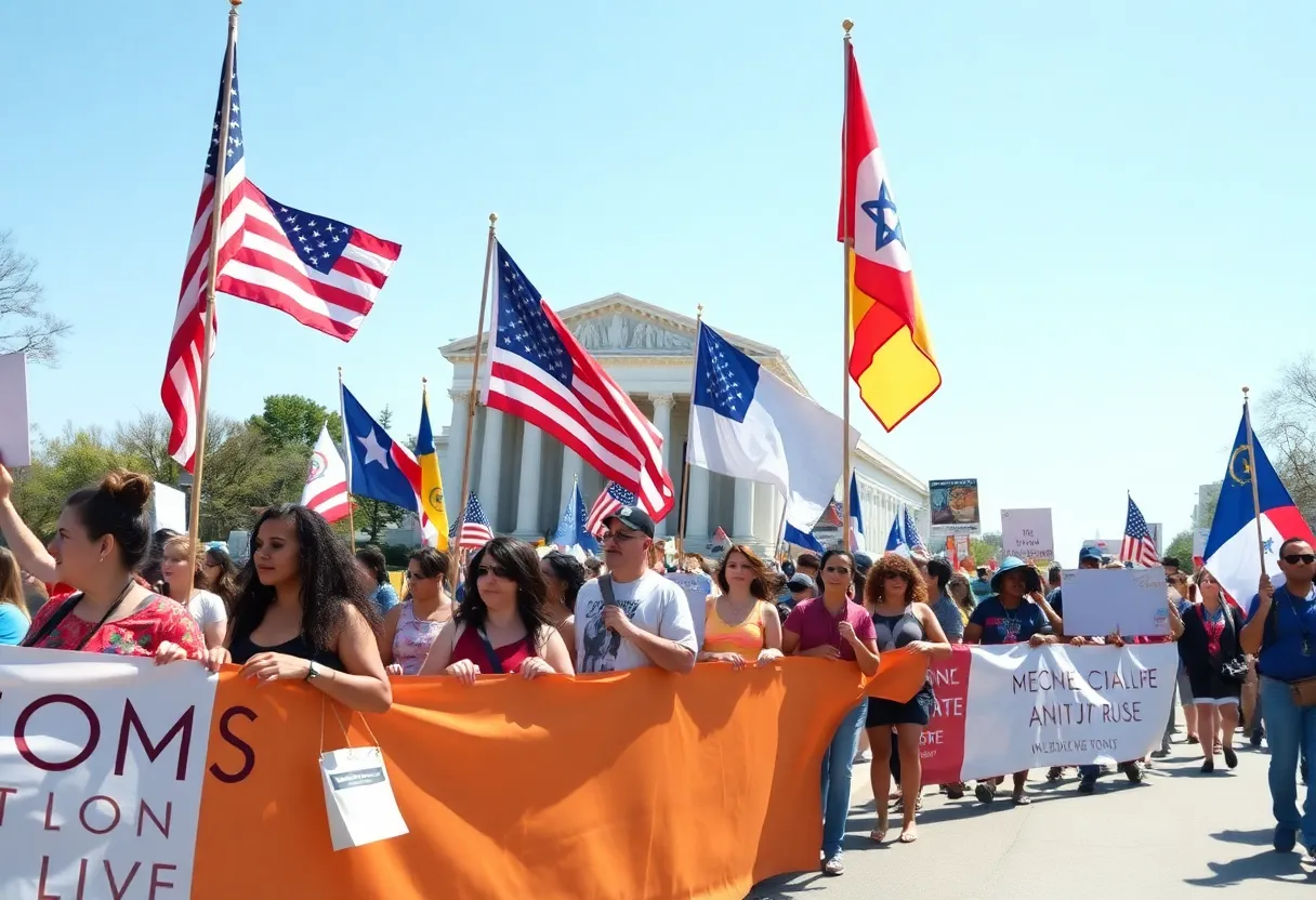Participants of We Are America march advocating for democracy