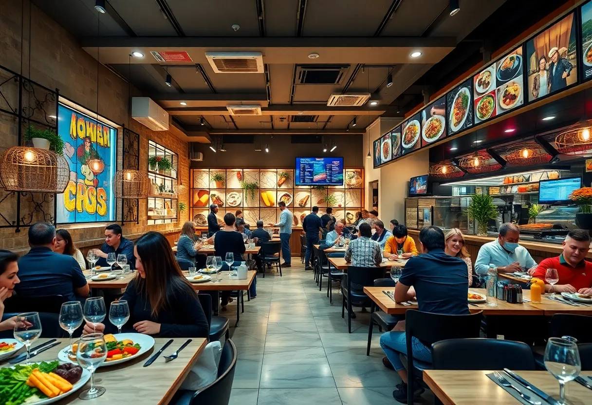 Interior of a modern restaurant in Atlantic City with diners enjoying various dishes