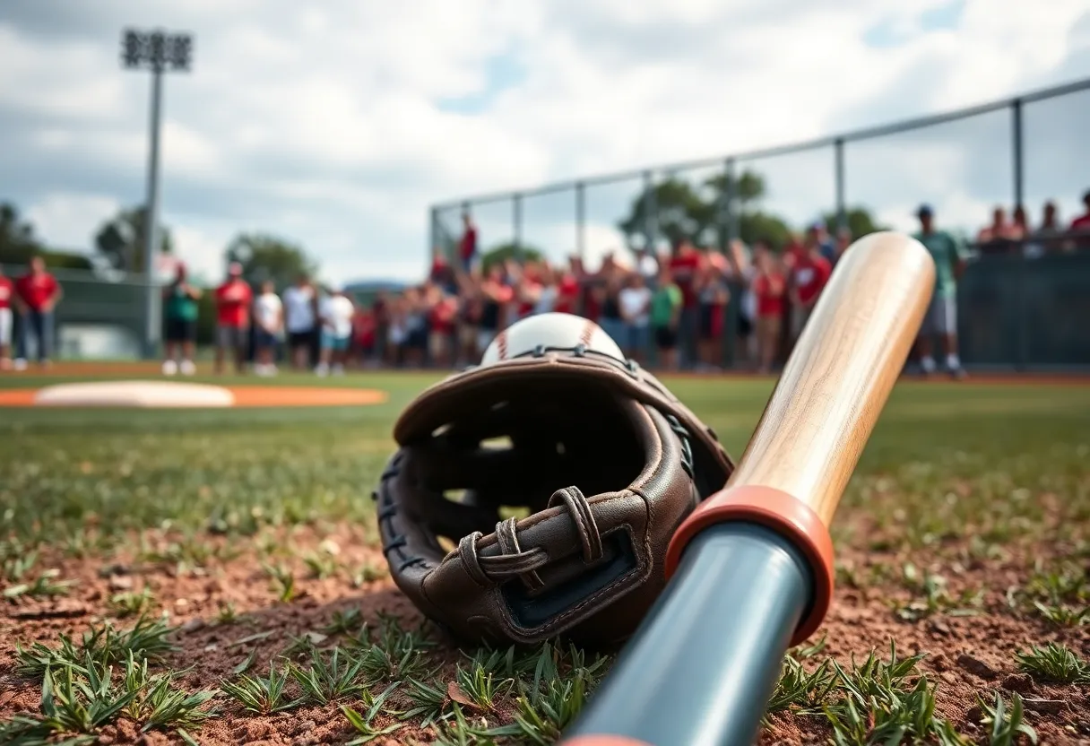 High school baseball scene celebrating commitment to university