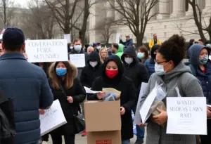 Federal workers in Washington D.C. receiving assistance during a government shutdown.