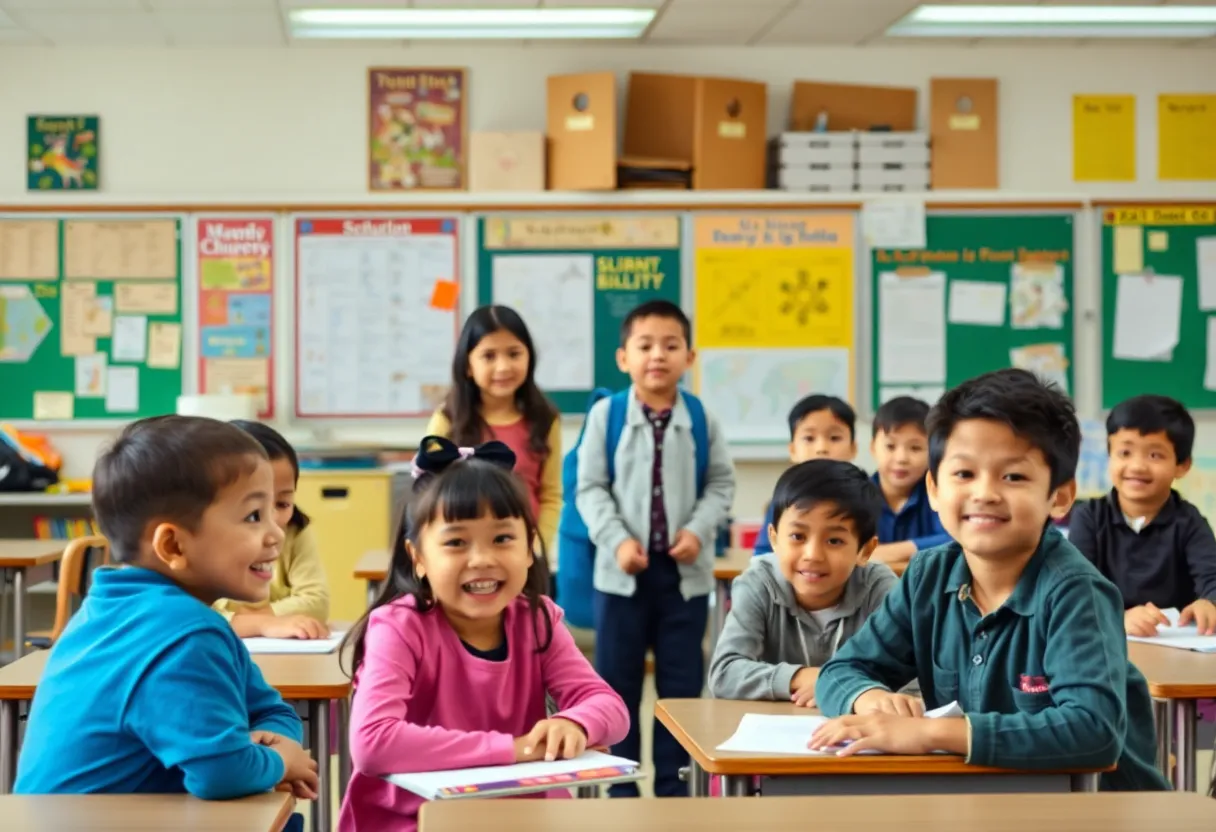 Diverse group of students in a classroom in Des Moines Public Schools