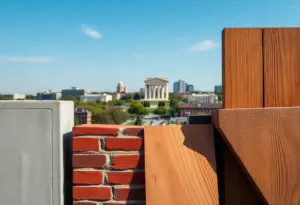 A variety of durable construction materials with Washington DC skyline.