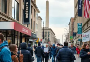 Urban scene showcasing the impact of the government shutdown on federal workers in Washington D.C.