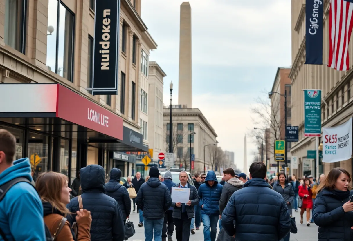 Urban scene showcasing the impact of the government shutdown on federal workers in Washington D.C.